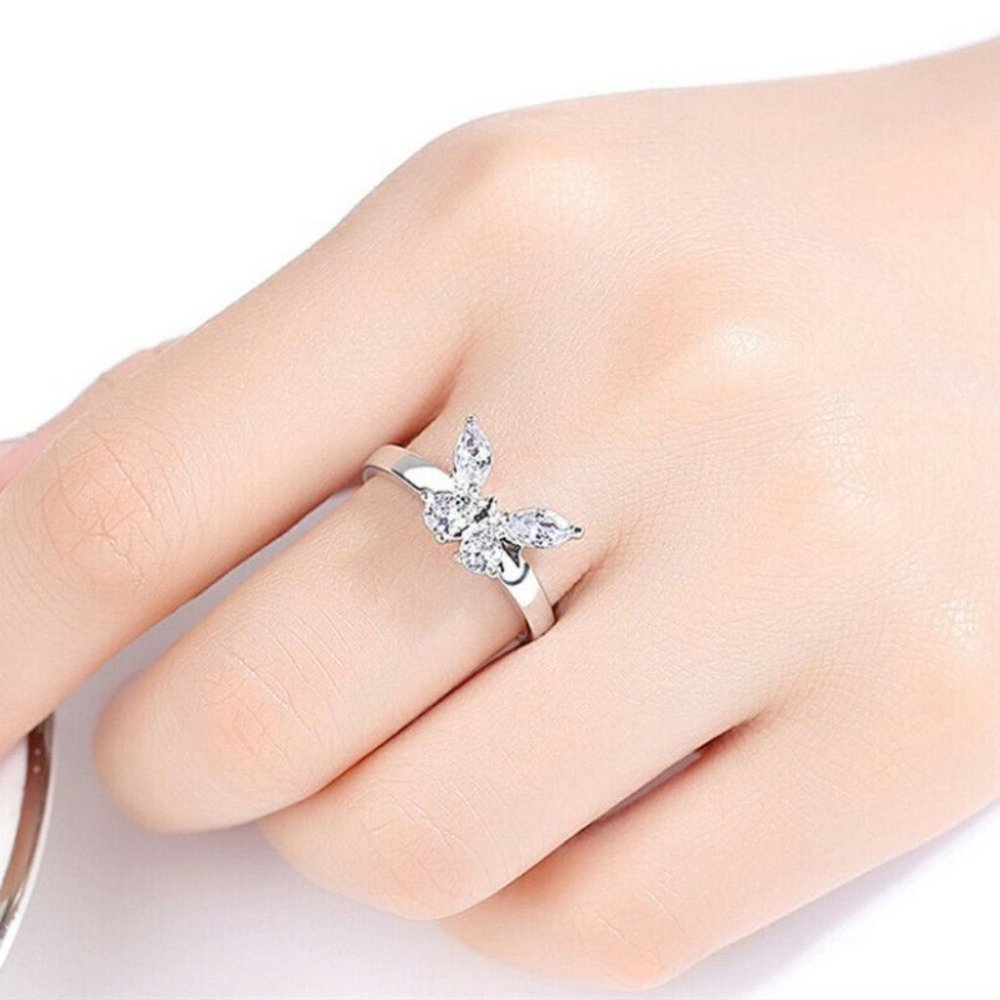 925 White Sapphire Butterfly Silver Ring - Picture 3 of 3